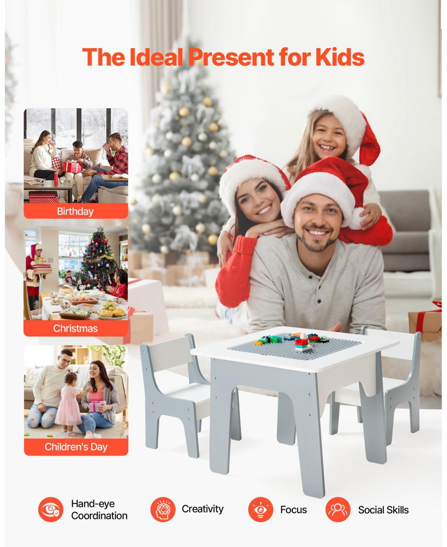 Детские игрушки HONGGE Kids Activity Play Table with Storage and Reversible Desktop, 3-Piece Set, Ages 3+, цвет: Серый — фото 11