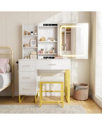 Vanity Desk Lights and Power Outlets - Makeup Table Charging Station for Bedrooms, Apartments, Easy to Assemble