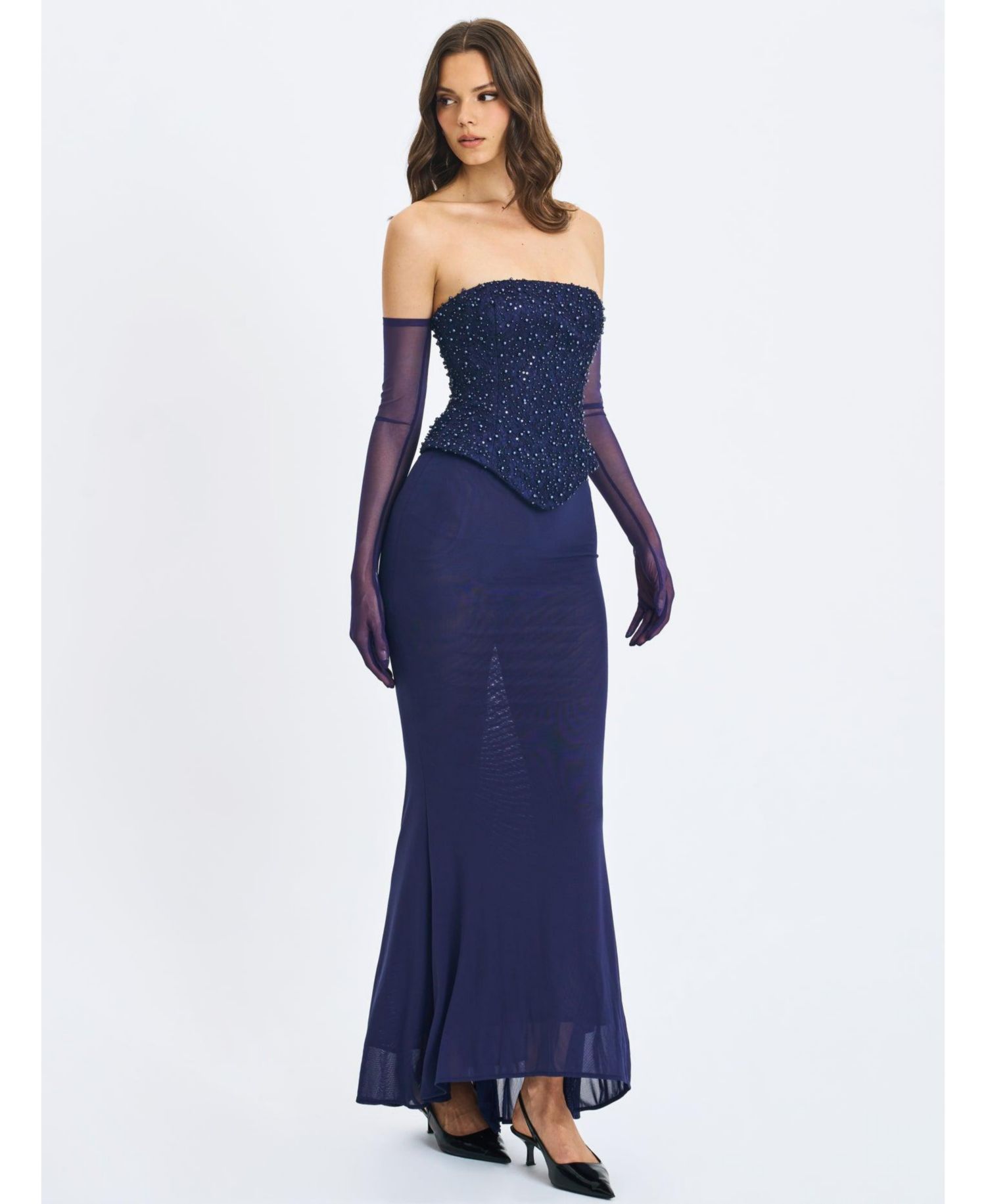Women's Orabelle Beaded Peplum Mermaid Gown with Lace-up Back