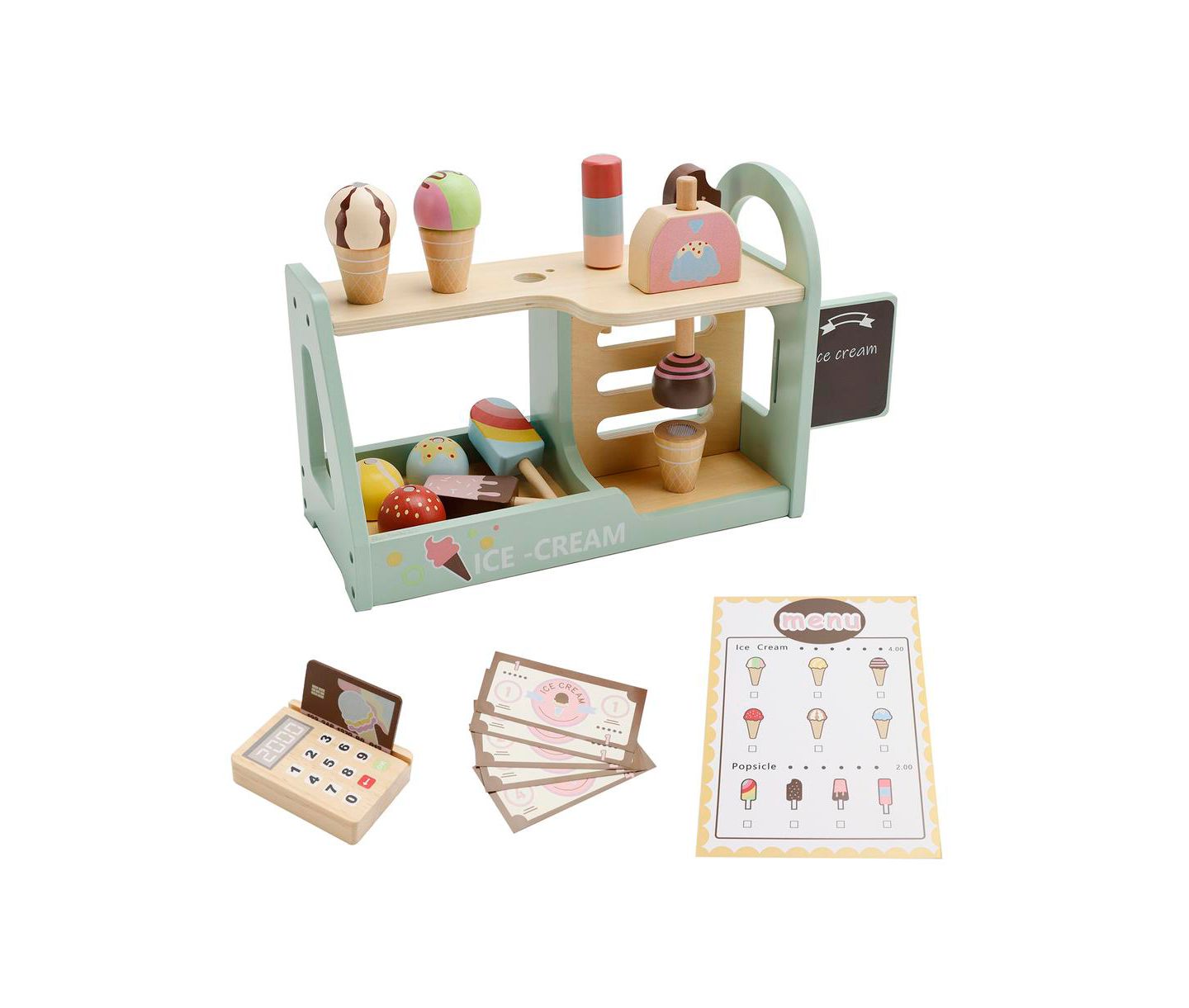 Детский игровой набор Bruce & Shark Ice Cream Shop Wooden Playset, Ages 3+, цвет: Зелёный — фото 3