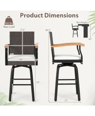 Patio Swivel Bar Stool with Acacia Wood Armrests and Cushion