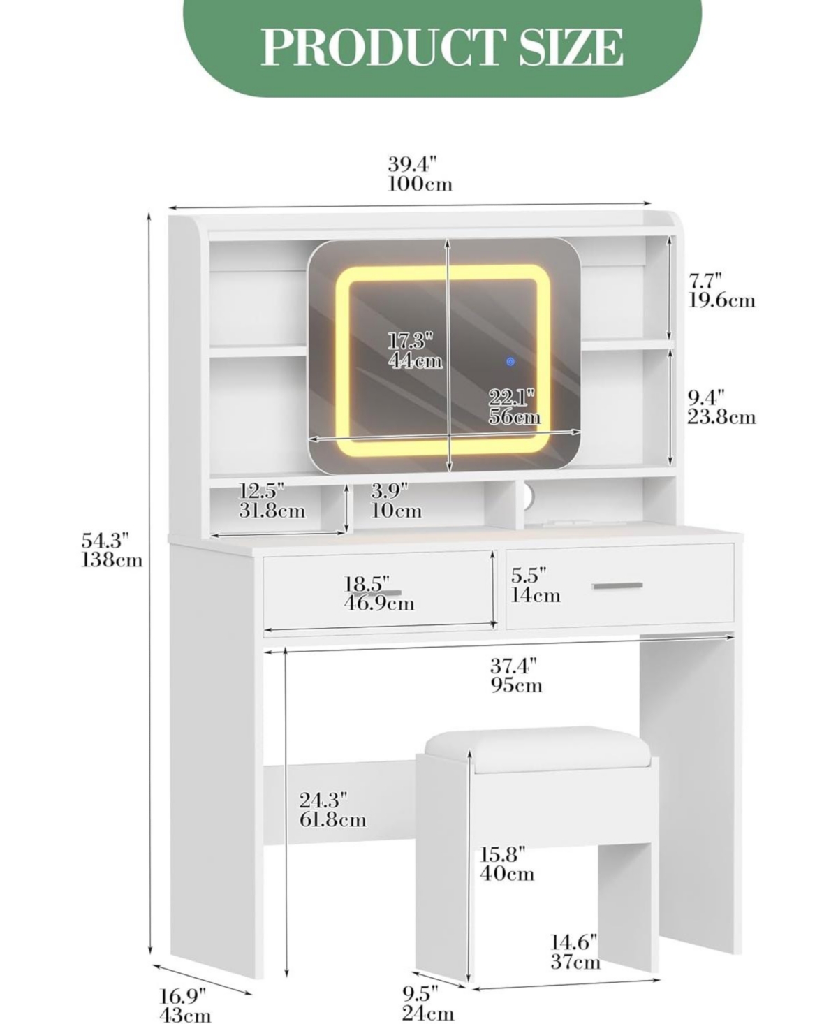 Gaomon Vanity Desk Sliding Mirror