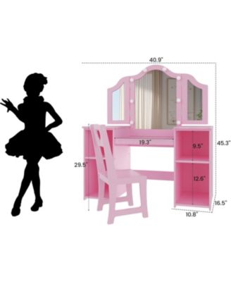 Kids Vanity Set Mirror - 2-in-1 Wooden Toddler Vanity Table for Bedrooms, Apartments, Easy to Assemble