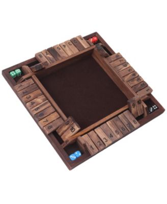 4-Player Wooden Shut The Box Game Set. 10-Numbers Pub Dice Board Game with 8 Dice. 4-Way Shut The Box Set