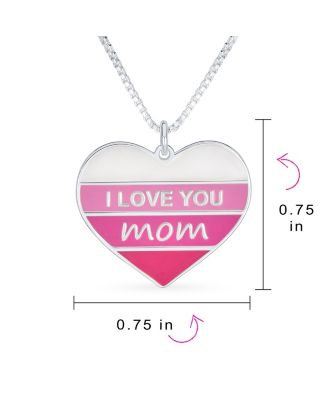 Pink Stripe Heart Words I love You Mom Heart Necklace Pendant Sterling Silver