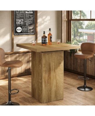 Square Bar Table, 39.4" H Industrial High Top Bistro Pub Cocktail Table, Small Counter Height Dining Table