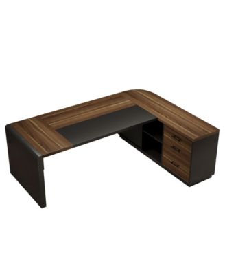 81-Inch L-Shaped Office Desk, Large Commercial Office Desk with Drawers and File Cabinet, Modern Professional Business Furniture