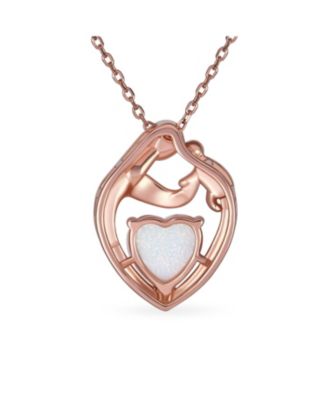 Opal Heart Loving Mother Family Necklace Pendant Rose Gold Plated Silver