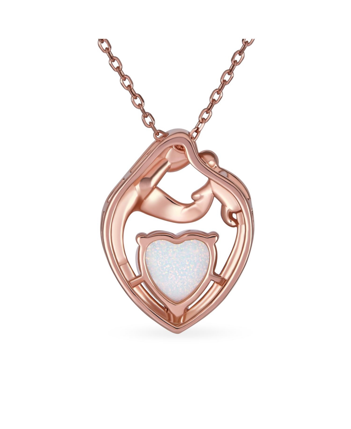 Bling Jewelry Opal Heart Loving Mother Family Necklace Pendant Rose Gold Plated Silver