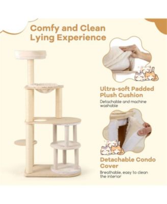 60" Tall Cat Tree with 2-Story Condo and Scratching Posts in Natural