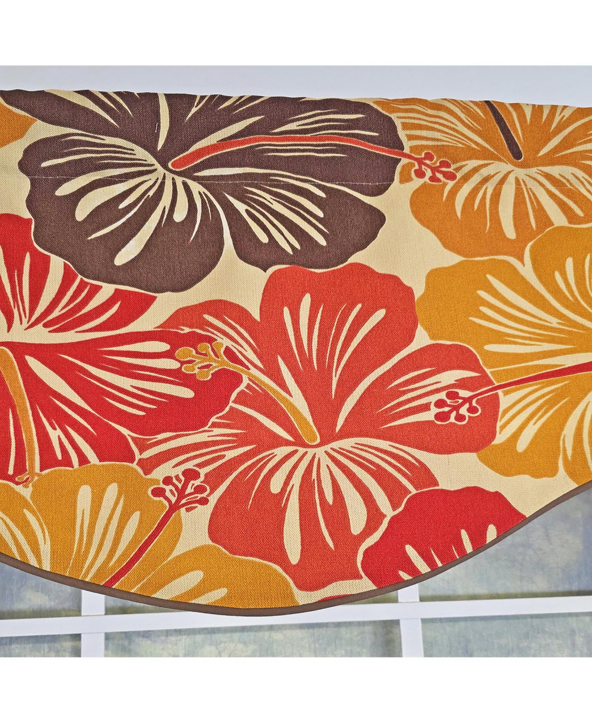Rlf Home Wild Hibiscus Cornice 100% Cotton Rod Pocket Lined Window Valance 50" x 17" Multi