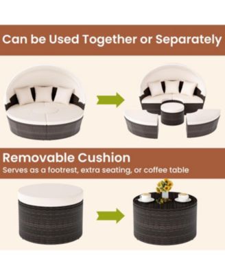 Round Patio Daybed with Adjustable Retractable Canopy