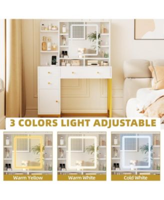 White Vanity Desk  Mirror and Lights Makeup Desk Dressing Table  for Bedrooms, Apartments, Easy to Assemble