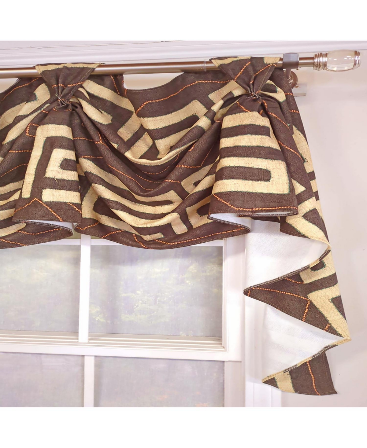 Rlf Home Atahualpa 3-s Victory 100% Cotton Tab Top Swag Window Curtain 54" x 25" Brown