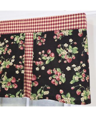 Strawberry Pleated 100% Cotton Rod Pocket  Window Valance 50" x 17" Black