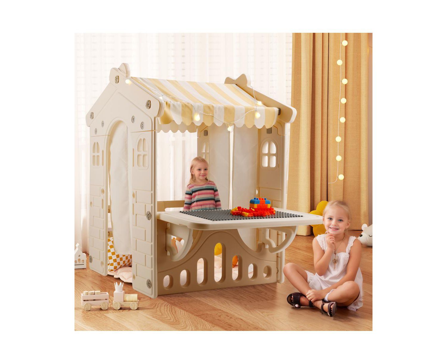 Foldable Lighted Kids' Playhouse with Building Blocks