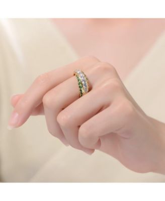 Radiant 14K Gold Plated Three-Trail Cubic Zirconia Cocktail Ring