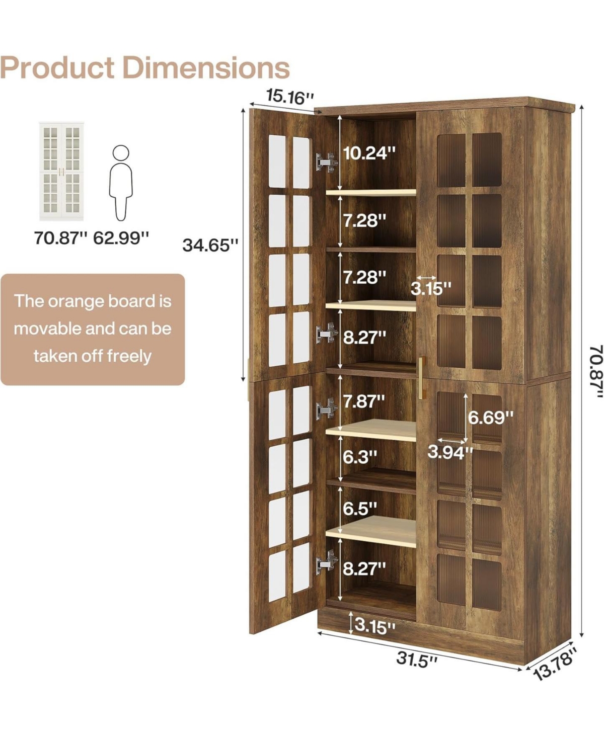 Tribesigns 71" Tall Kitchen Pantry Cabinet with Doors and Adjustable Shelves, Modern Rustic Storage Cabinet Wooden Cupboard, Brown