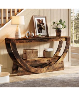 63-Inch Console Table, Farmhouse 2-Tier Entryway Table with Arched Open Shelf, Narrow Long Sofa Table Behind Couch, Wooden Accent Table