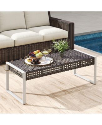 43" Patio Ottoman with Seat Cushion and Sturdy Metal Legs