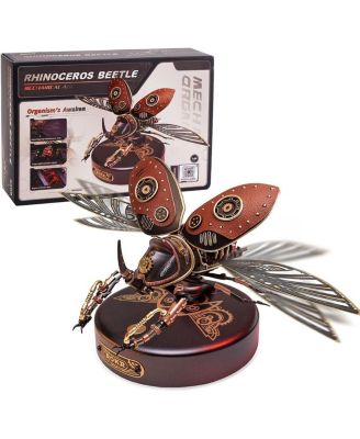 3D Puzzles for Adults Electric Insect Metal Model Building Kit Desk Toys Hobby Kit for Adults Gift for Teens Rhinoceros Beetle Red