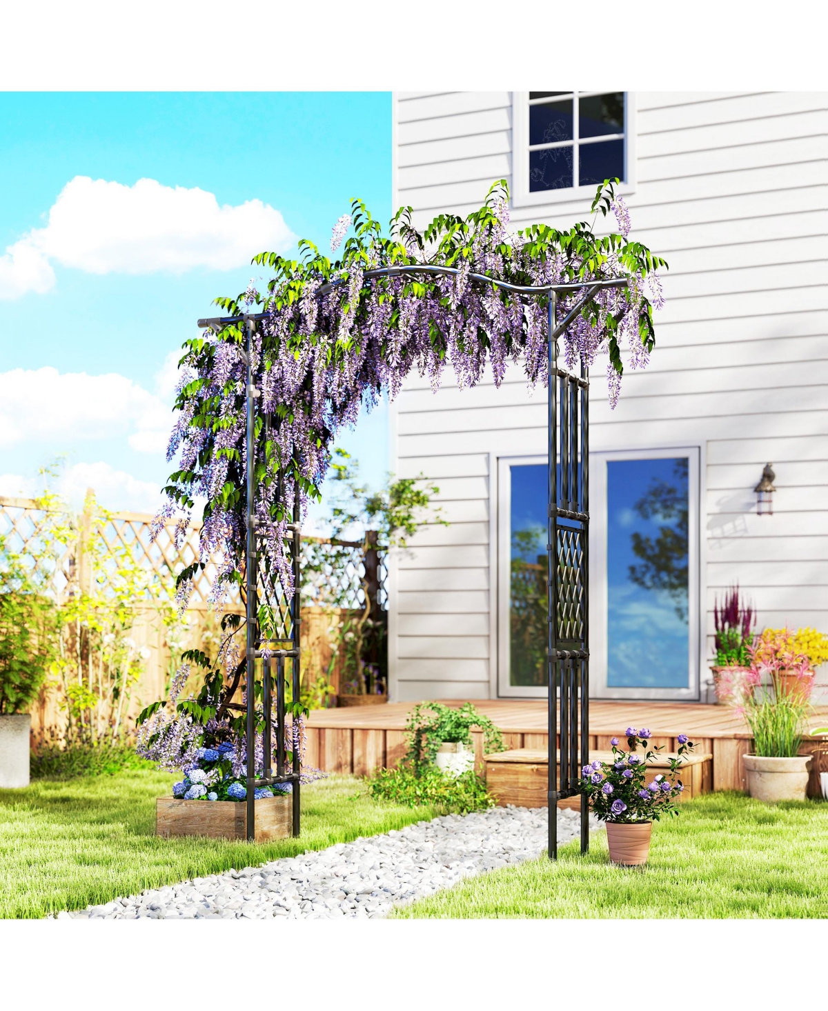 Outsunny Garden Arch, Garden Arch Trellis with Extended Top,
