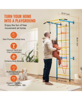 5-in-1 Indoor Jungle Gym, Swedish Ladder Set w/ Pull-Up Bar, Rope Ladder & Rings, 220-Lb Capacity