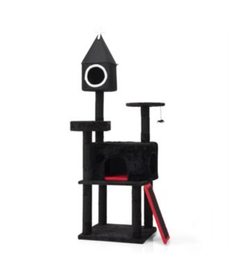 64.2" Tall Cat Tower with Coffin Bed,Condo in Black