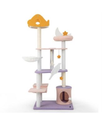 66" Tall Multi-level Cat Tower with Scratching Posts in Purple