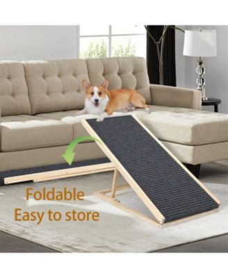 Dog Ramp for Bed with Adjustable, Foldable in Natural Wood
