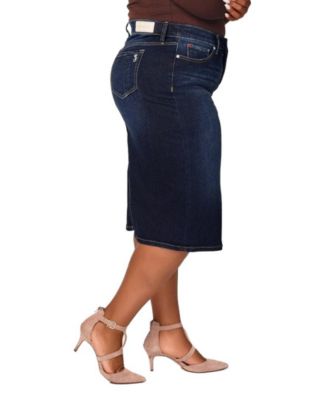 Women's Denim Midi Skirt in 28"length with side vents - Emma