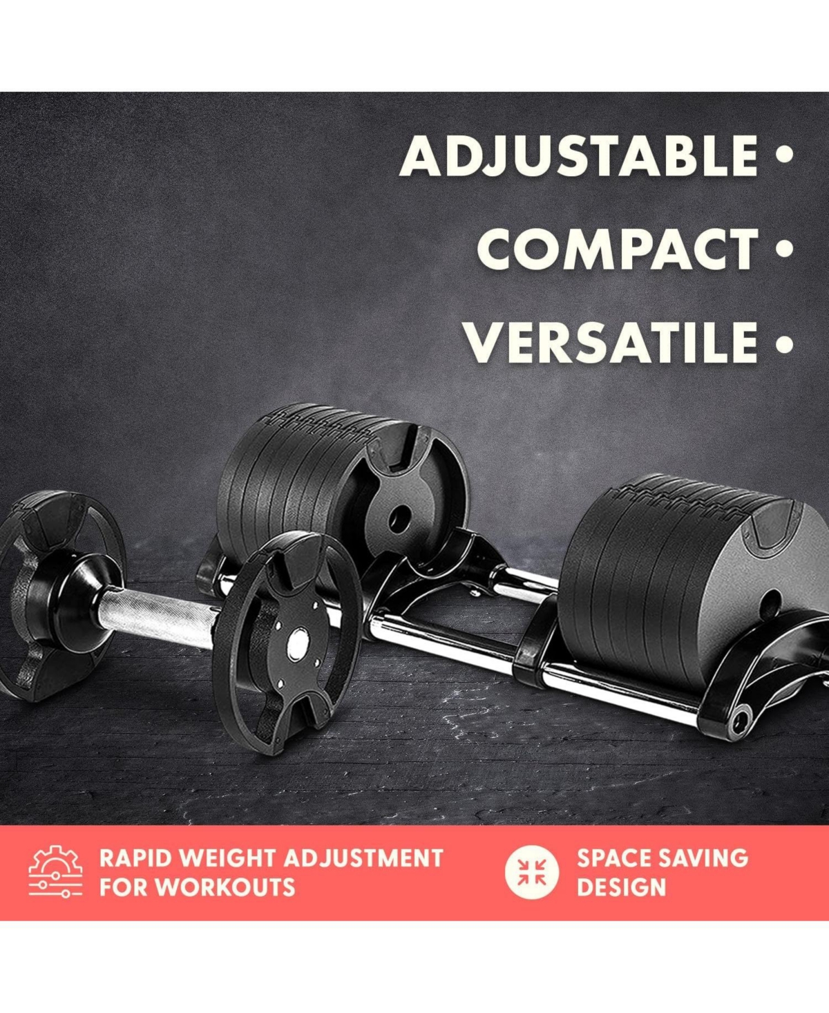 Squatz Adjustable Dumbbell, 9-in-1 Weight Options Fitness Equipment with Anti-Slip Metal Handle