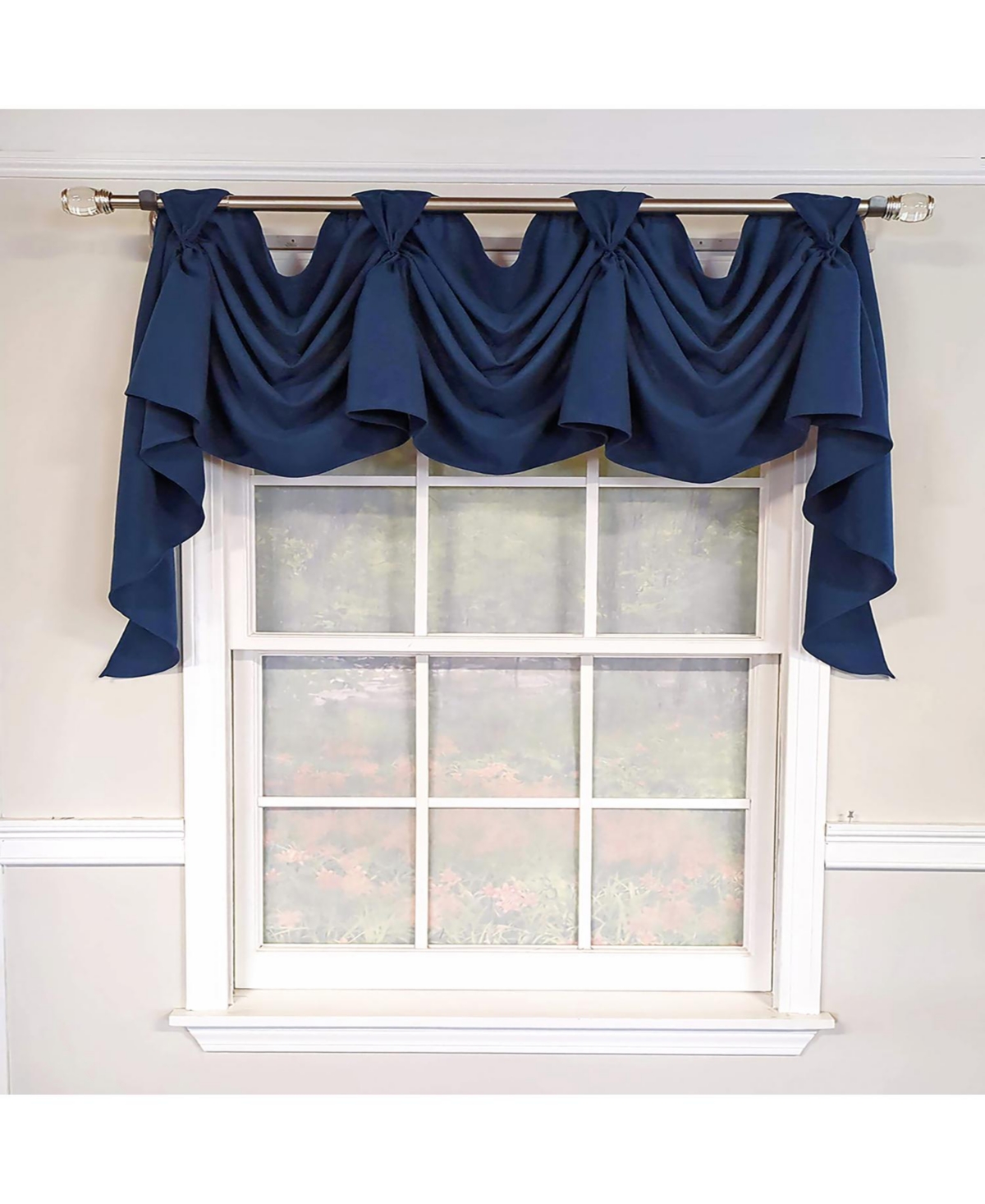Rlf Home Classic Solid 3-s Victory 100% Cotton Tab Top Swag Window Curtain 54" x 25" Navy