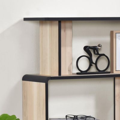 Nathan Wooden Display Book Shelf Bookcase – Shelving Rack Unit Organizer, Oak/Black
