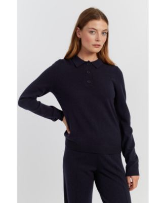 Women's Wool-Cashmere Knit Polo Sweater
