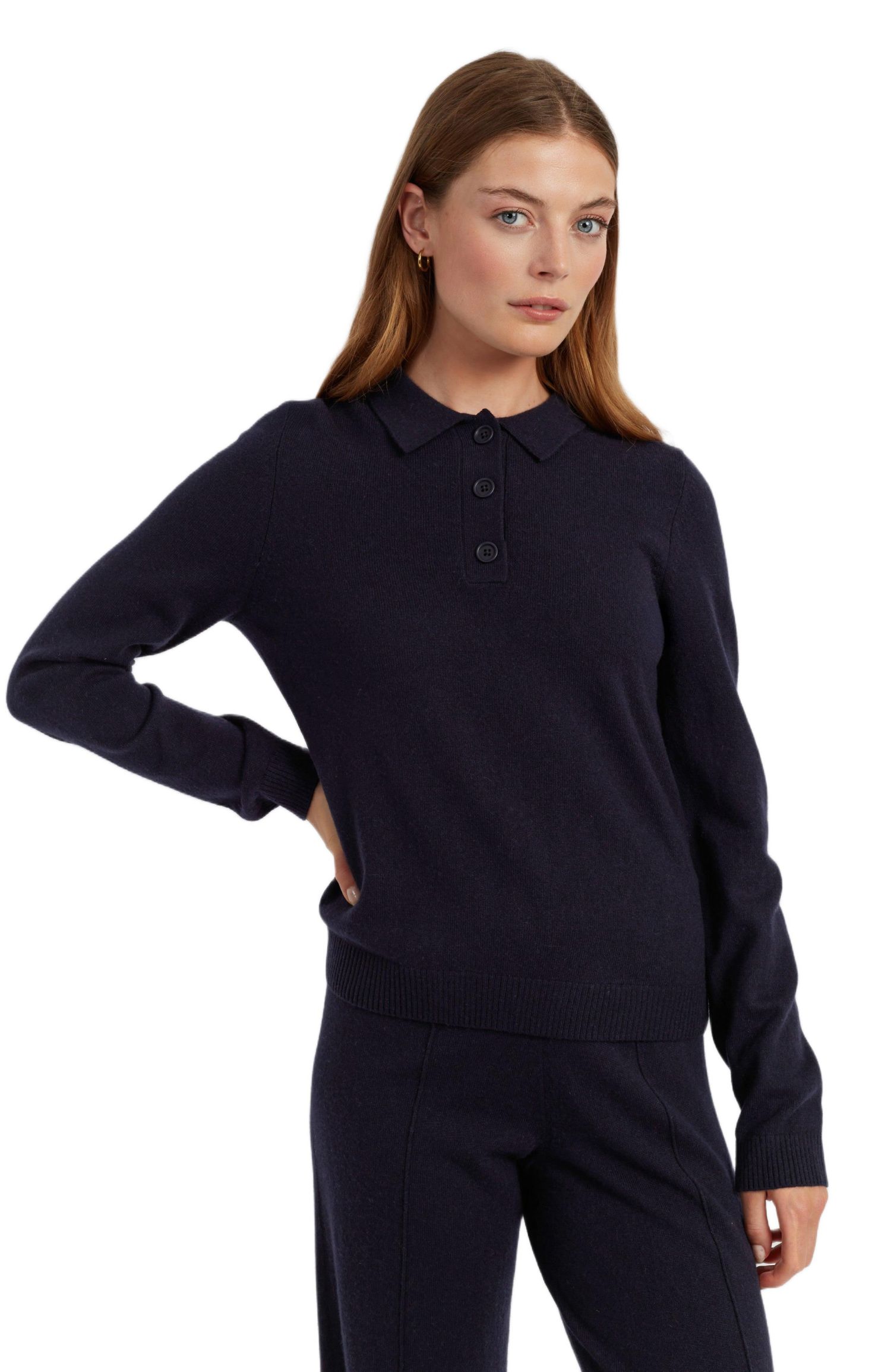 Women's Long-Sleeve Polo Classic-Fit Wool/Cashmere Blend Sweater
