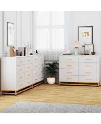 Dresser for Bedroom 8 Drawer Dresser & Chest of Drawers, Wooden Dresser Wide Dresser, Metal Handle, Modern Design Dresser