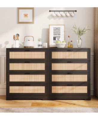 Rattan Dresser, Tall Chest of Drawers, Wood Dresser for Bedroom, Closet, Living Room, Hallway