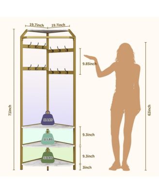 Corner Coat Rack With Shoe Bench and 6 Double Hooks, Corner Hall Tree - Clothes Rack With Storage Hall Tree With Organizer Shelf