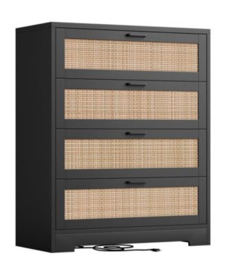 Rattan Dresser, Tall Chest of Drawers, Wood Dresser for Bedroom, Closet, Living Room, Hallway