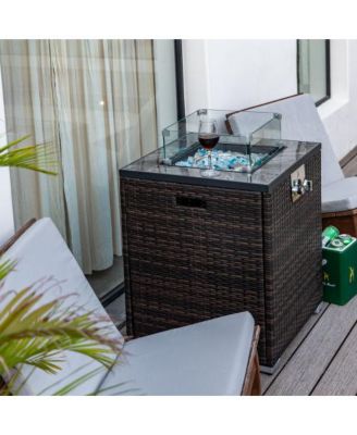 24 Inch Square Propane Fire Pit Table with Wicker Base and 50000 BTU Burner