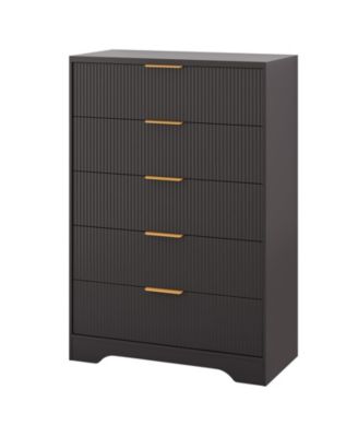 5 Drawers Dresser for Bedroom, Fluted Dresser Chest of Drawers with Handle
