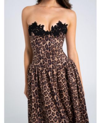 Women Uchenna Cheetah Print Stretchy Strapless Midi Dress with lace trim