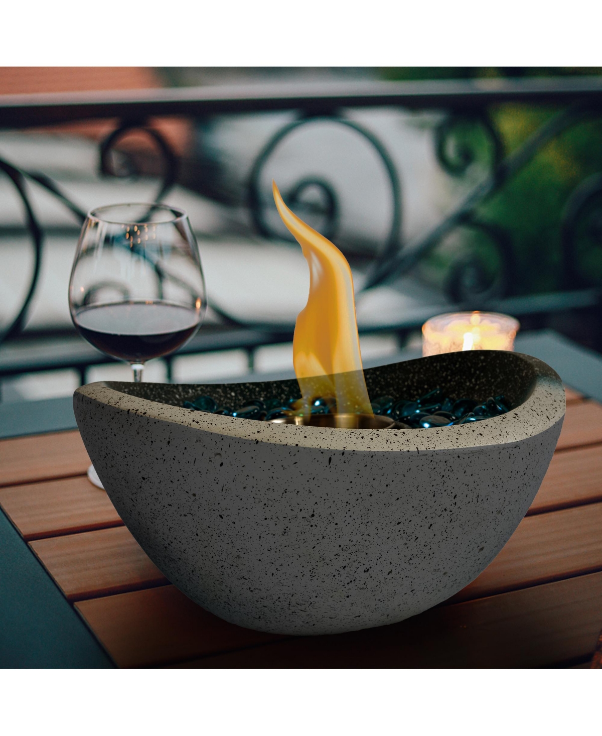 Flynama 11.42 in. x 5.91 in. Oval Ethanol Concrete Tabletop Fire Pit with Personal Fireplace Mini Fire Pit