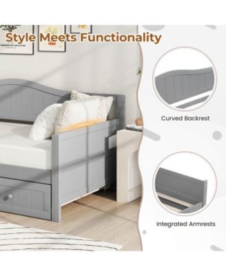 Twin Size Daybed with Trundle Solid Wood Sofa Bed with Slats Support Guest Bed