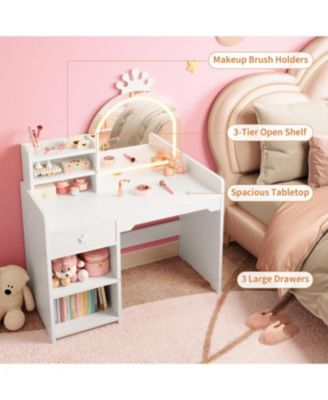 Kids Vanity Lighted Mirror - 2 in 1 Princess Vanity Set Toddler Vanity Table and Chair Set for Bedrooms, Apartments