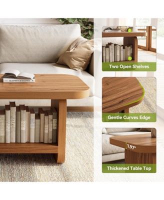 47-Inch 2-Tier Coffee Table with Storage and Safe Rounded Corners Farmhouse Style