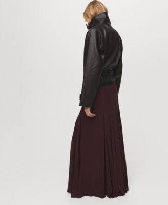 Women's Faux-Leather Lapels Maxi Jacket
