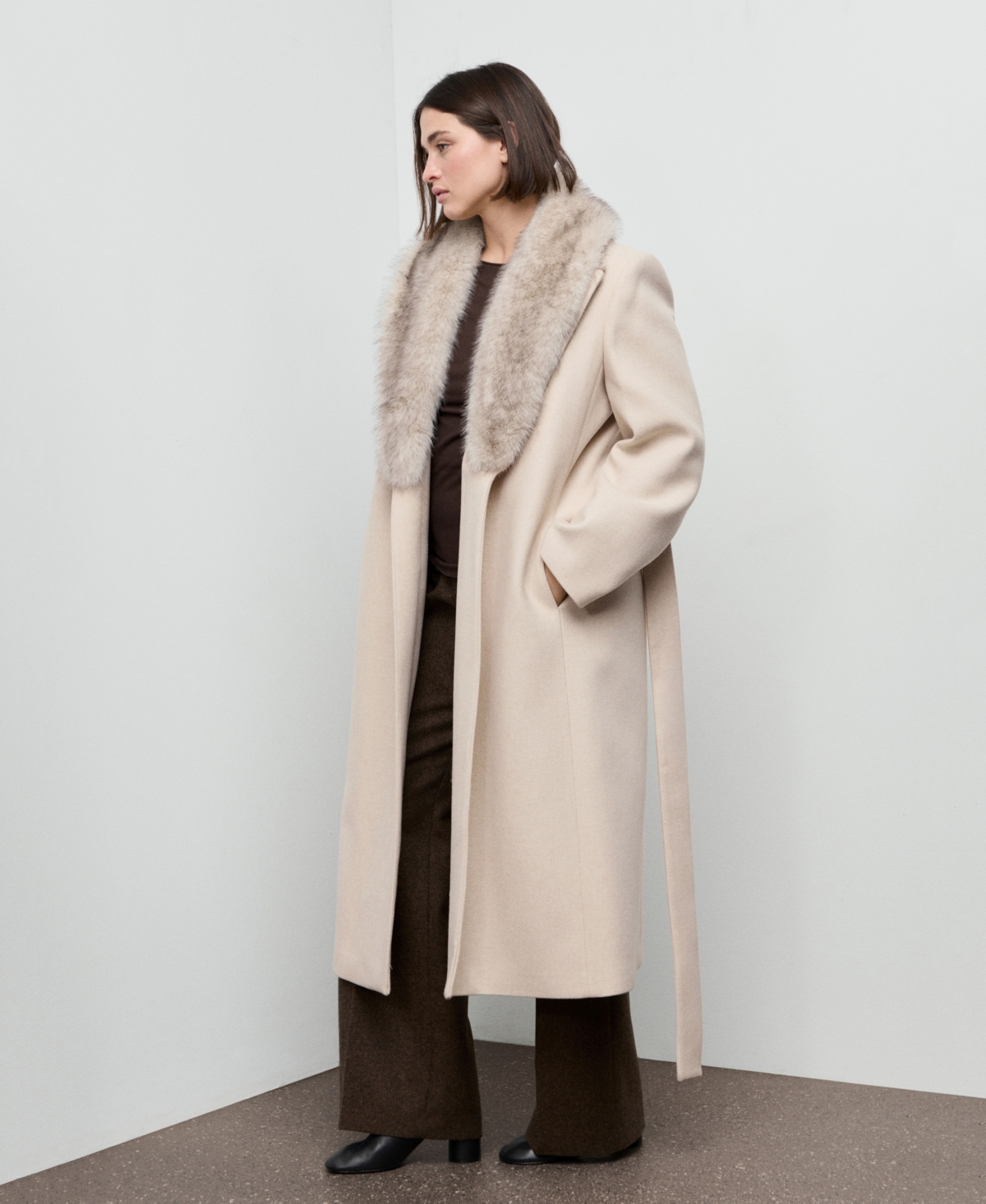 Mango Women's Fur Collar Manteco Wool Coat