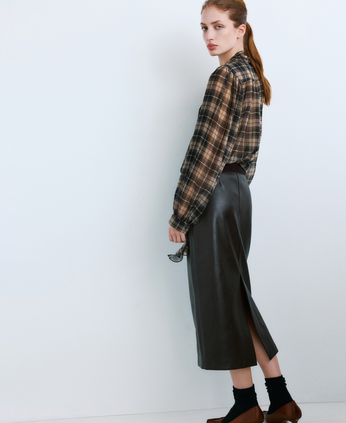 Mango Women's Checked Frill Blouse